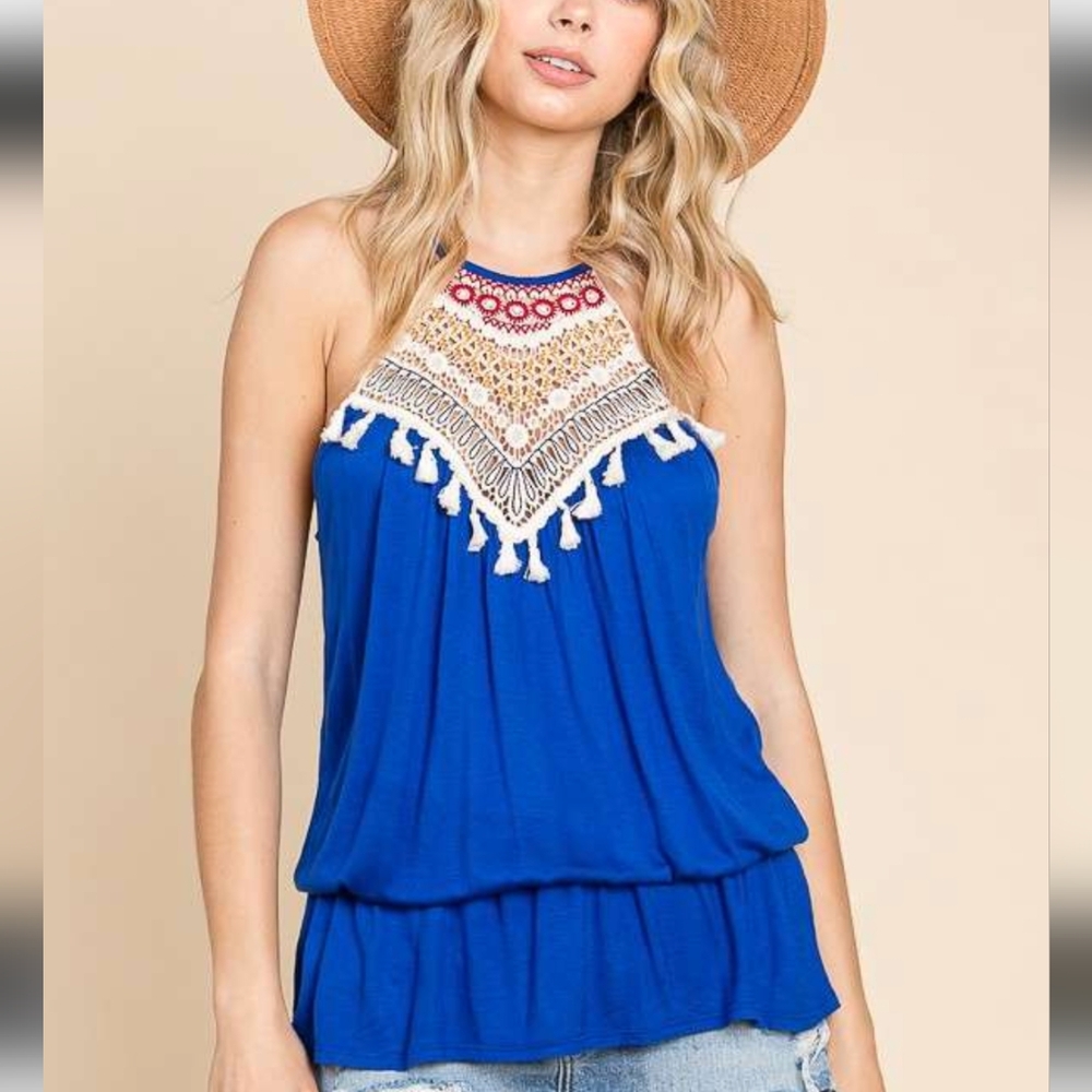 Culture Code Halter embroidery trim neck tank